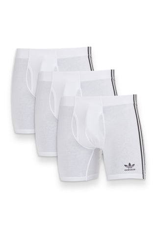 adidas Comfort Flex Cotton 3-Stripes Trunk Briefs (3 pairs) - White
