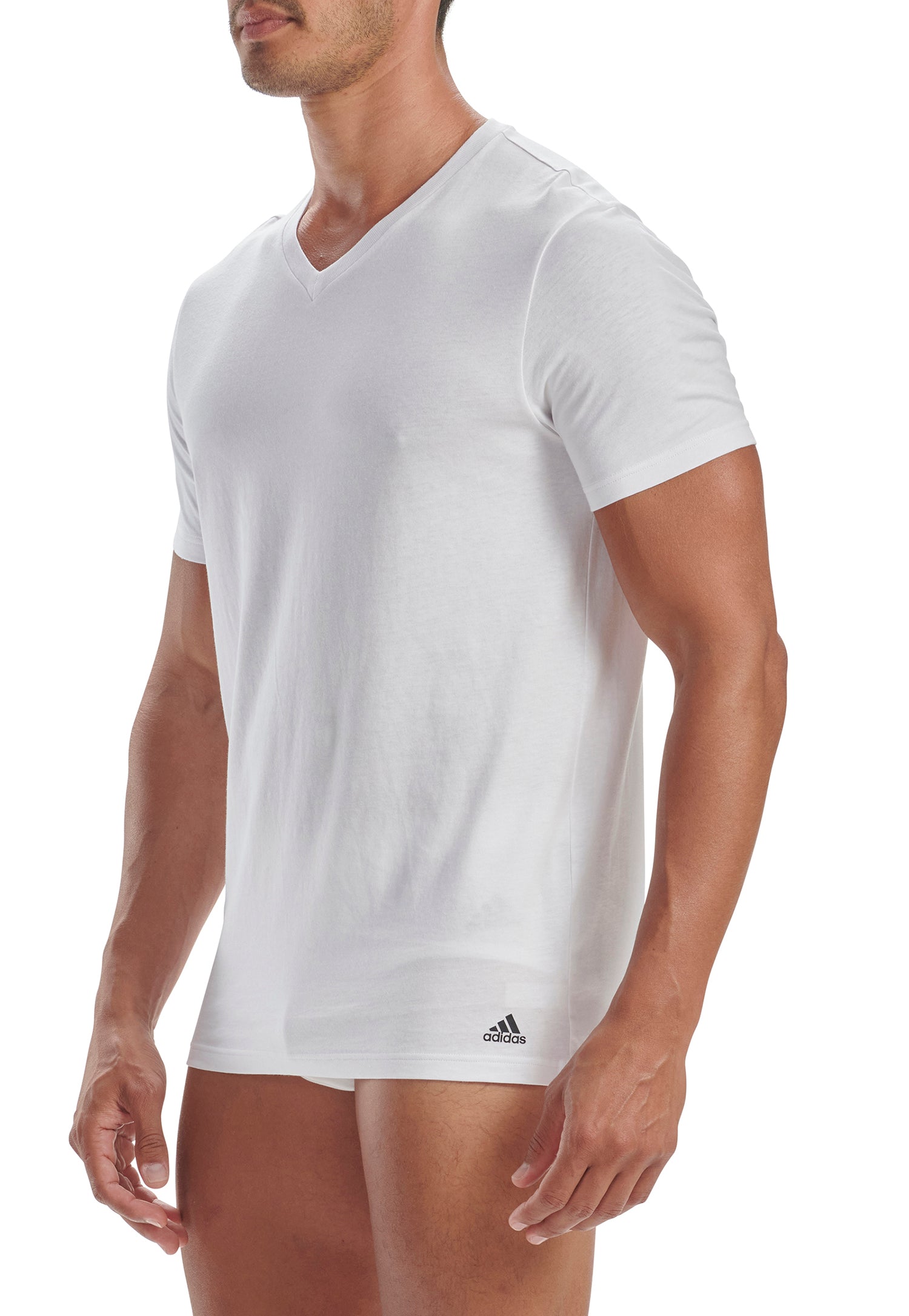 Adidas white v shop neck t shirt